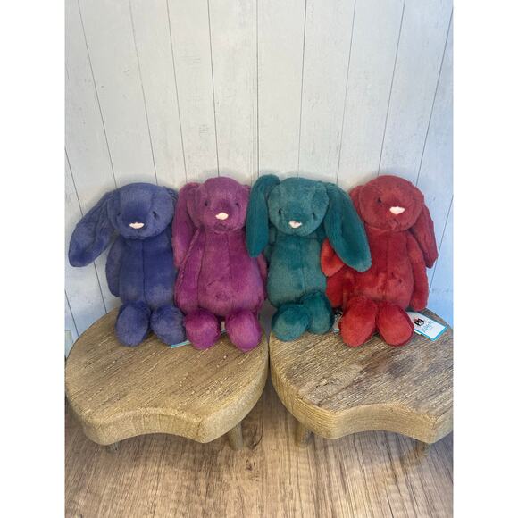 Jellycat Bashful Bunny Set of 4 Christmas Saffyre Allium Redcurrant Teal NEW - Picture 2 of 7